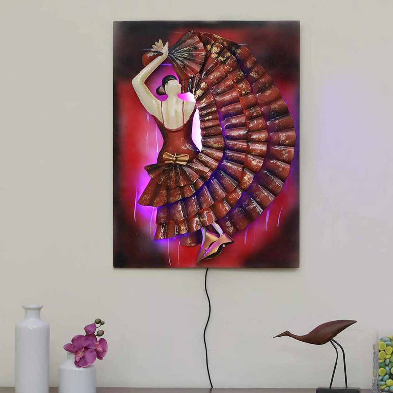 Dancer In Red Iron Wall Accent With Wooden Frame