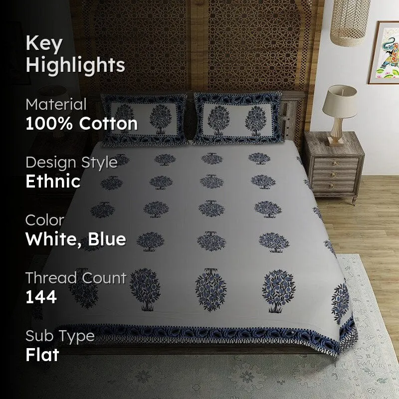 Chatur Floral Cotton Bedsheet (Blue) - 144 TC media 2