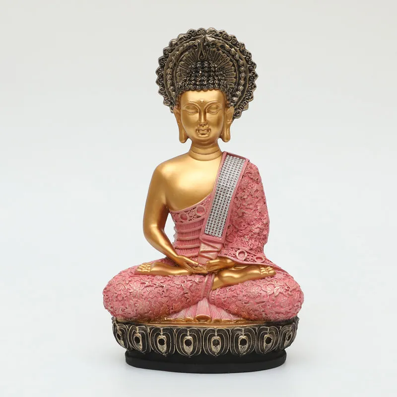 Seated Buddha Showpiece - Pink, Gold media 3