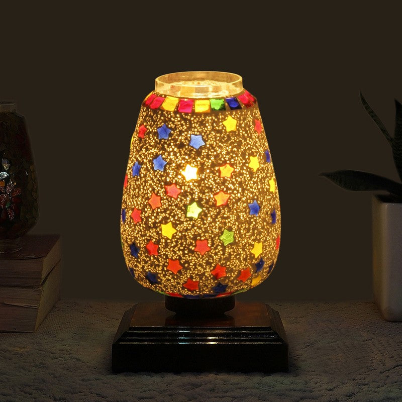 Novira Glass Table Lamp With Wooden Base - Multicolor