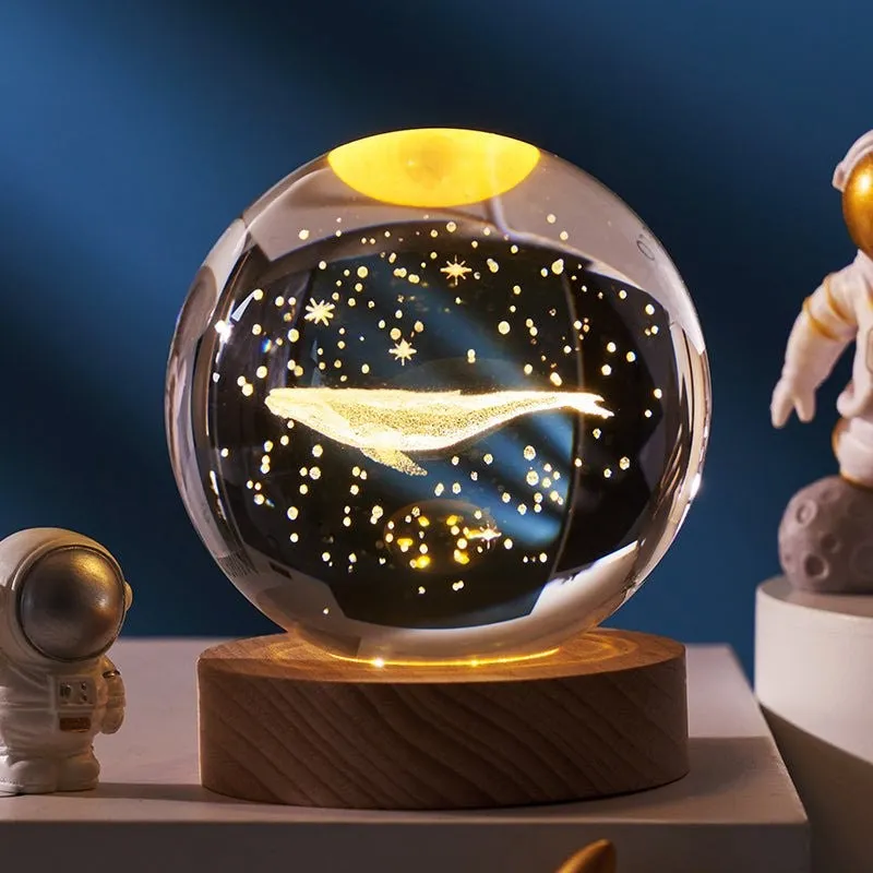 Crystal Ball Whale Led Wooden Table Lamp - Brown,Transparent media 1