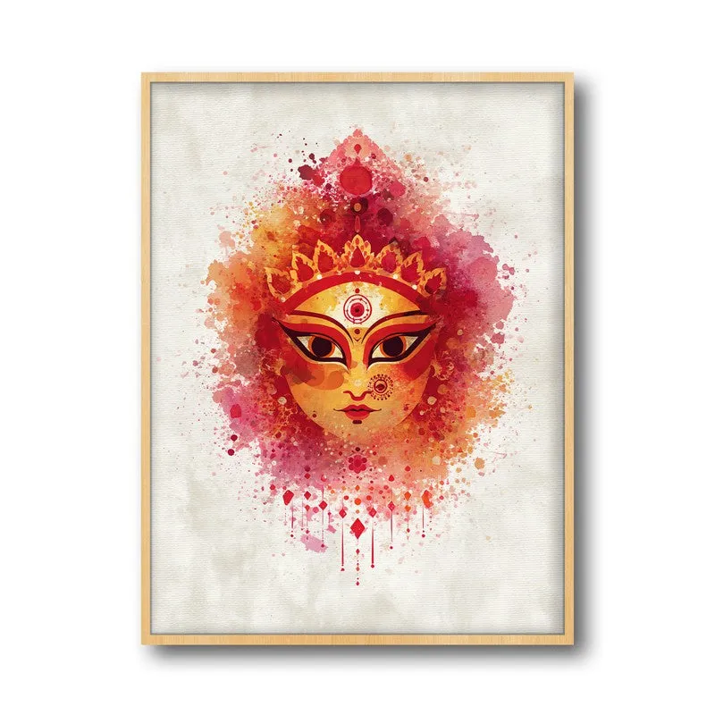 Powerful & Divine Maa Durga Archival Paper Wall Art - Natural Brown Frame media 5