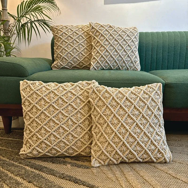 Nomad's Rest Macrame Tufted Cotton Cushion Cover - Set Of Four media 1