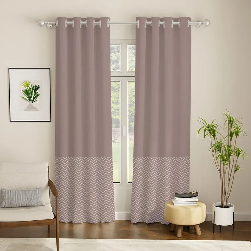 Urban Space Patterned Brown Cotton Curtains - Set Of Two media 3