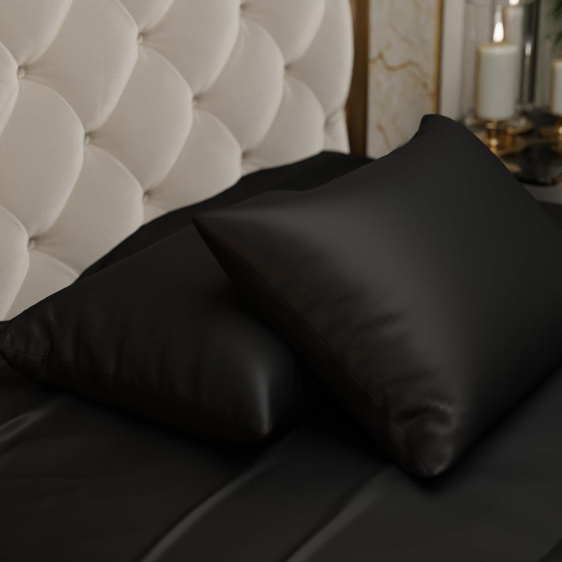 Glowzy Satin Pillow Cover (Black) - Set of Two
