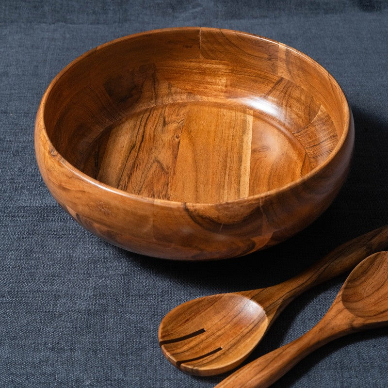 Elowen Wood Salad Bowl with Serving Spoons (1750 Ml) - Three Piece Set media 3