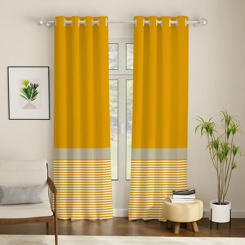 Urban Space Stripped Yellow Cotton Curtains - Set Of Two media 3