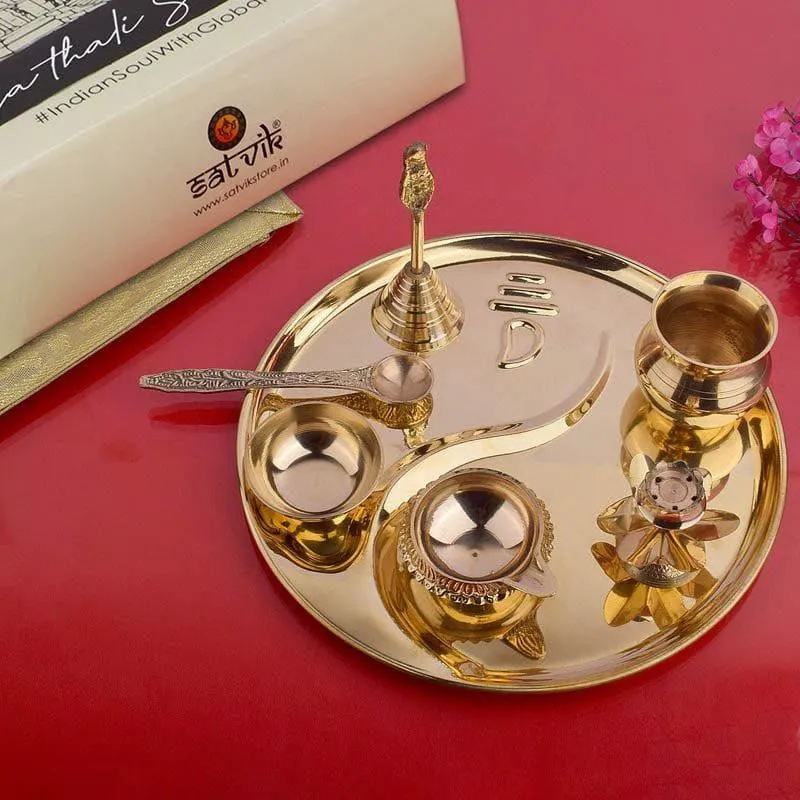 Aradhana Brass Pooja Thali Set media 3