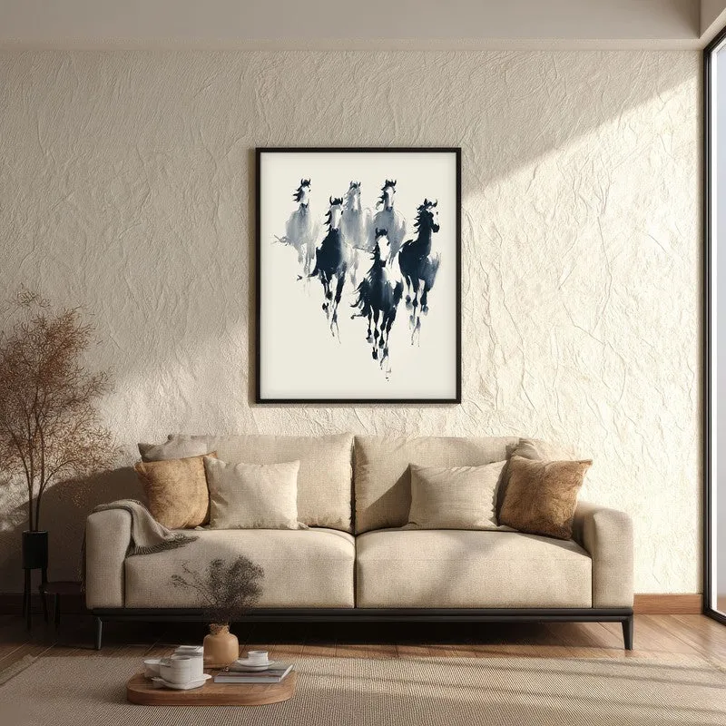Rustic Horse Family Wall Painting With Black Frame media 3