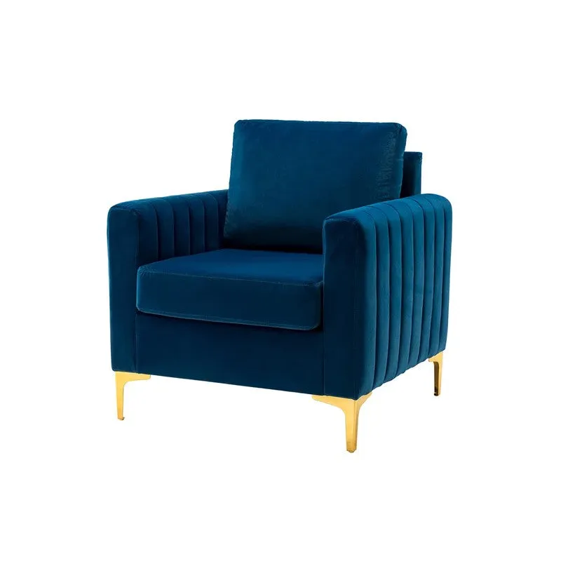 Baseo Neem Wood Accent Chair - Blue media 3