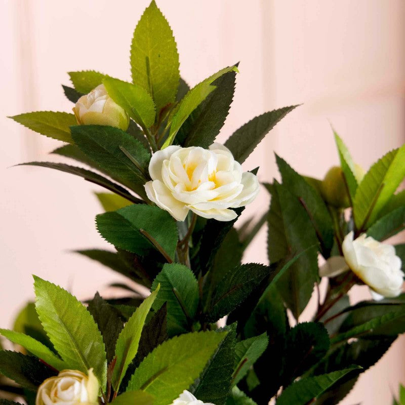 Artificial White Camelia Rose Plant With Black Fiber Pot - 2.6 Feet media 3