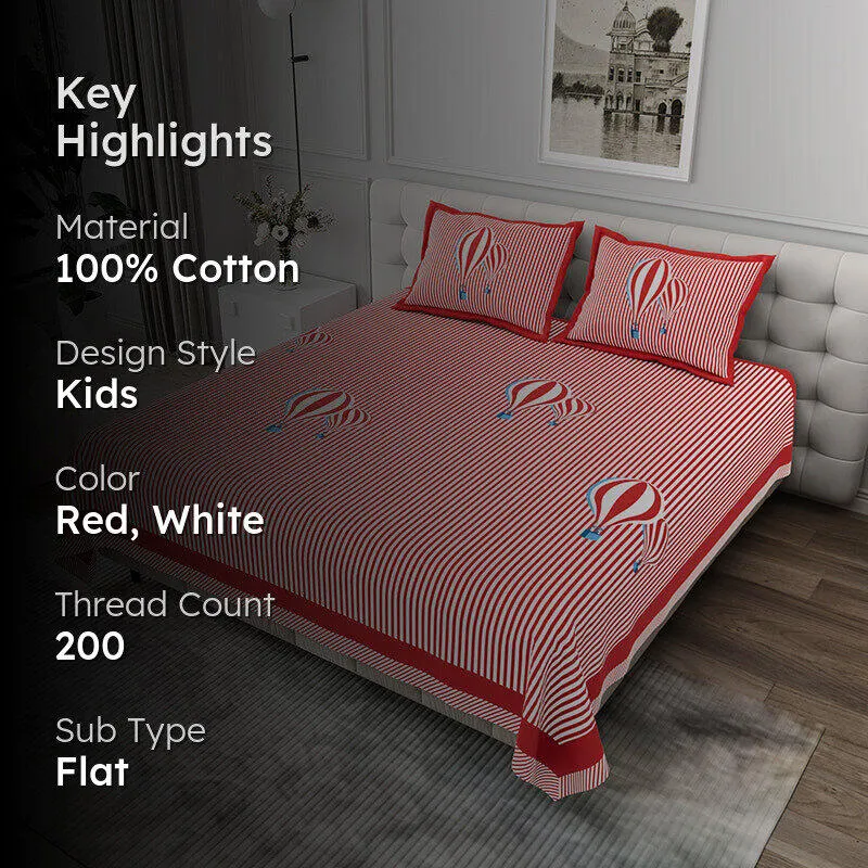 Illusion Stripey Balloon Cotton Bedsheet (Red) - 200 TC media 2