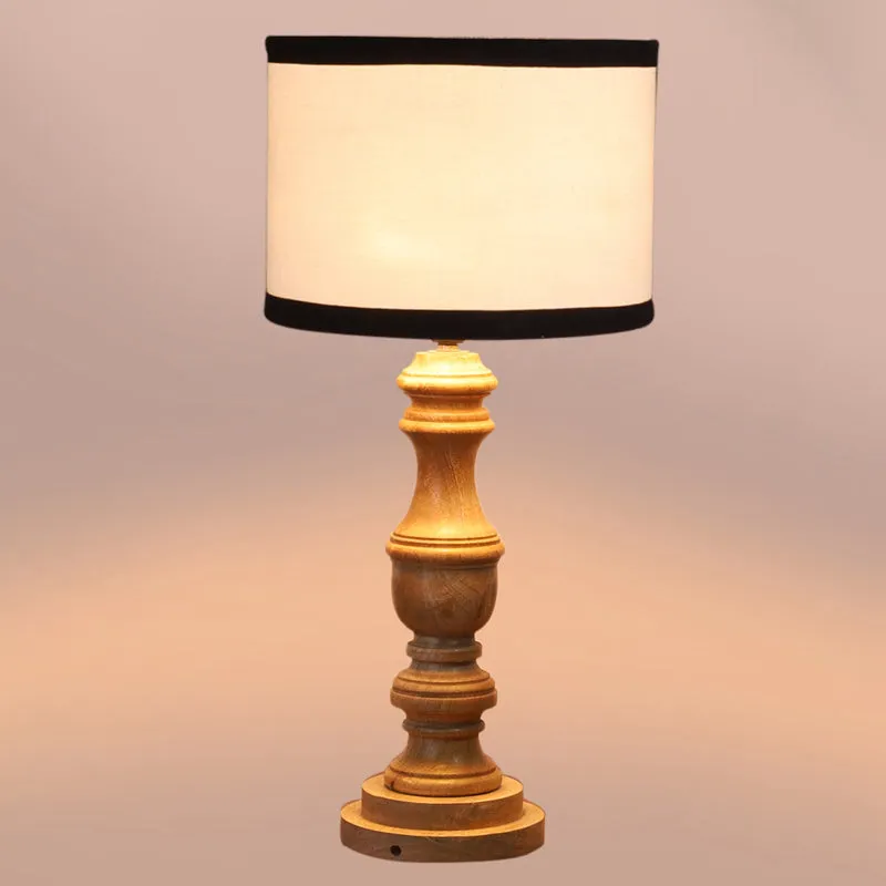 Cotin I Stripe Carve Wooden Table Lamp - White,Brown media 4