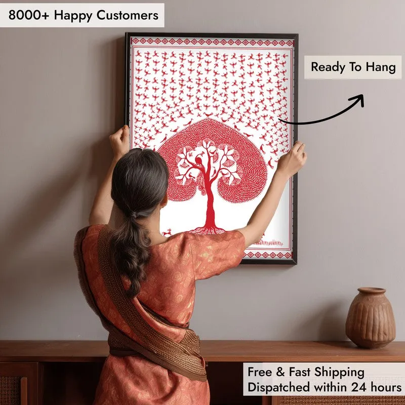 Rosy Grove Framed Warli Canvas Wall Painting media 7