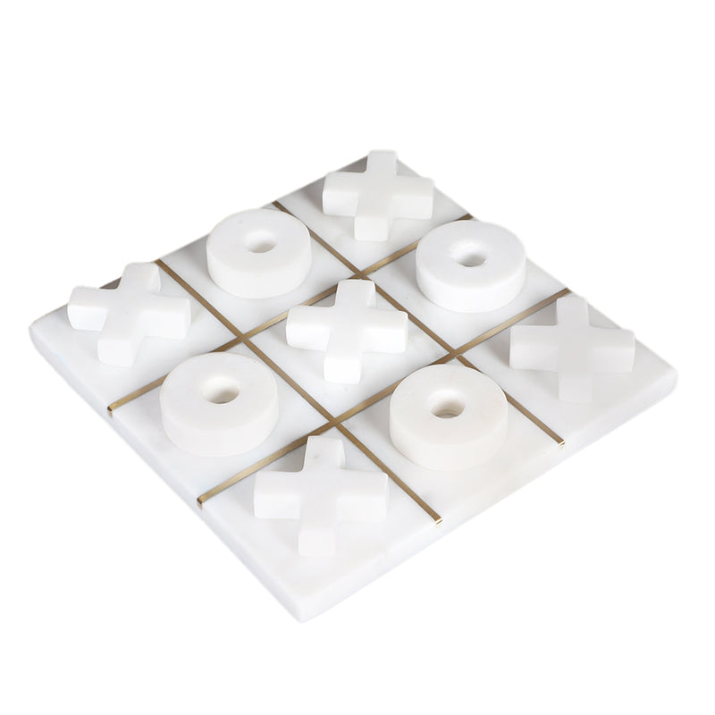 Equis Marble & Brass Tic Tac Toe Game - White media 4