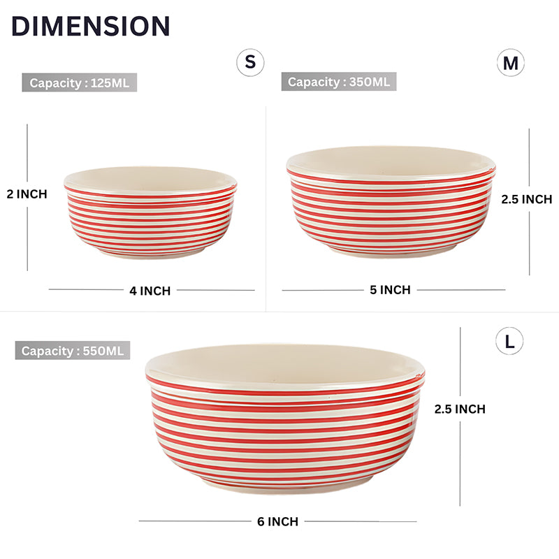 Tiare Ceramic Serving Bowl (Red/550 mL/350 mL/125 mL) - Set Of Three media 7