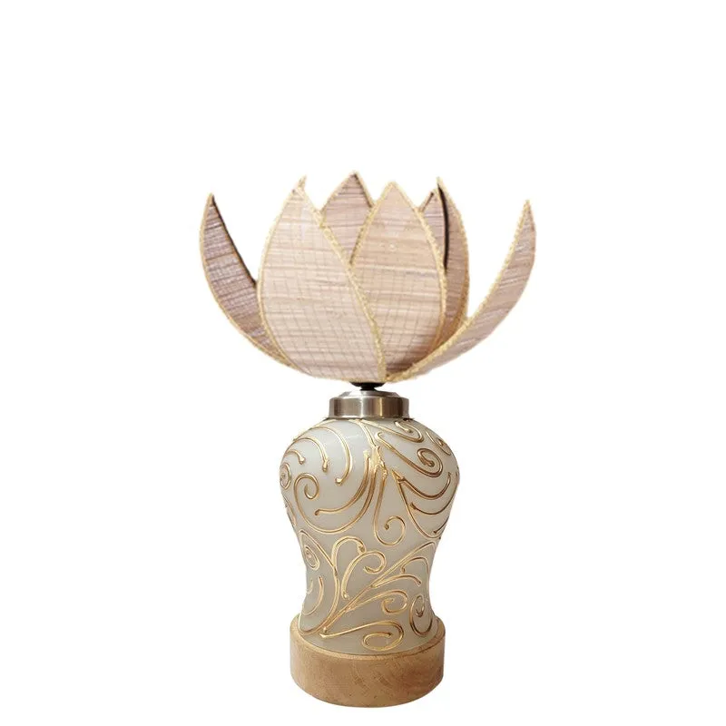Lumithra Lotura Rattan & Wood Table Lamp - Beige media 4