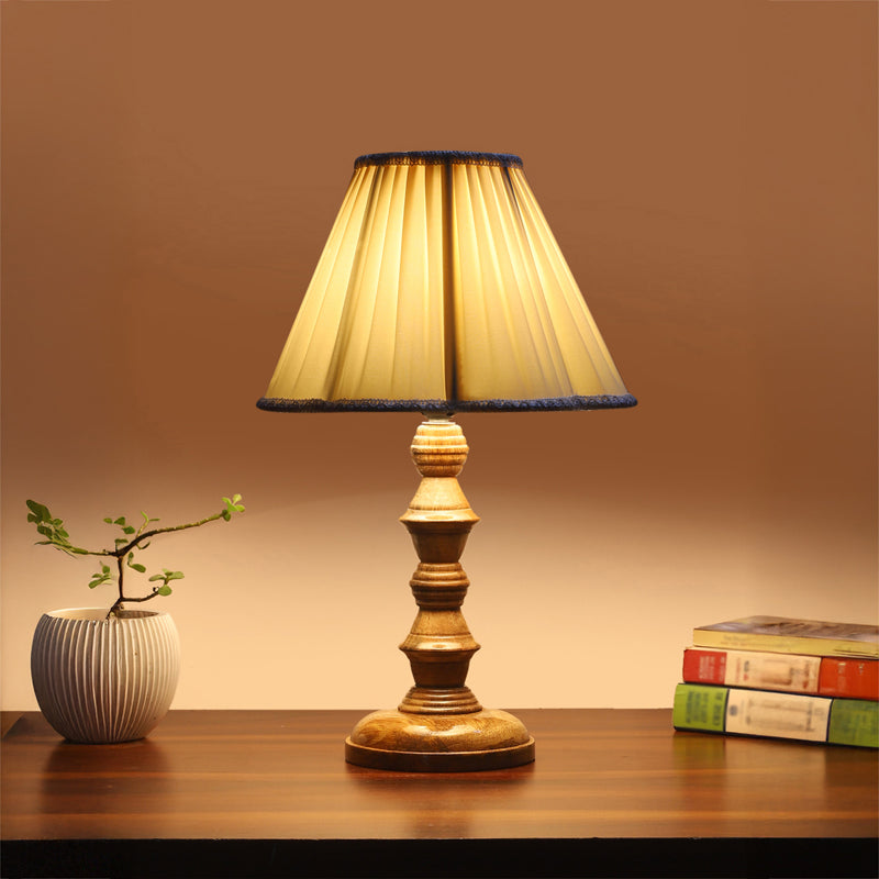 Pleatra I Timber Wooden Table Lamp - Ivory,Brown