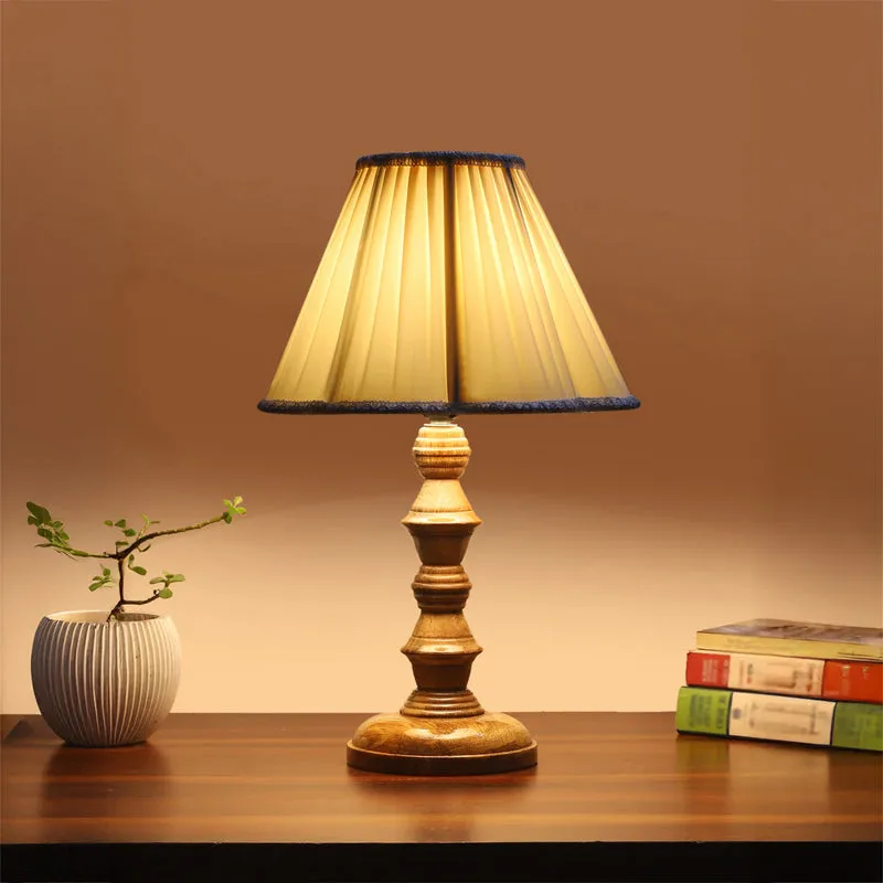 Pleatra I Timber Wooden Table Lamp - Ivory,Brown media 1