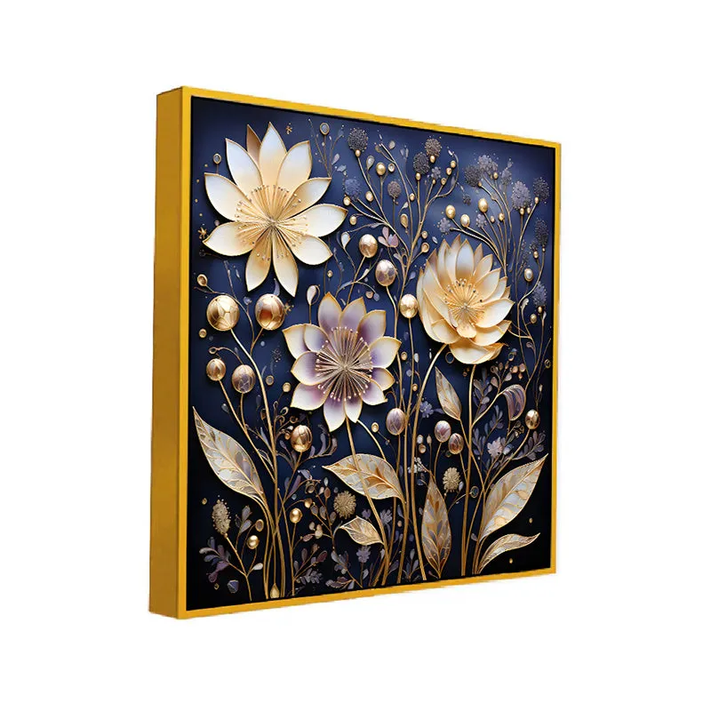 Petals Of Dark Canvas Wall Painting With Frame - Gold media 3