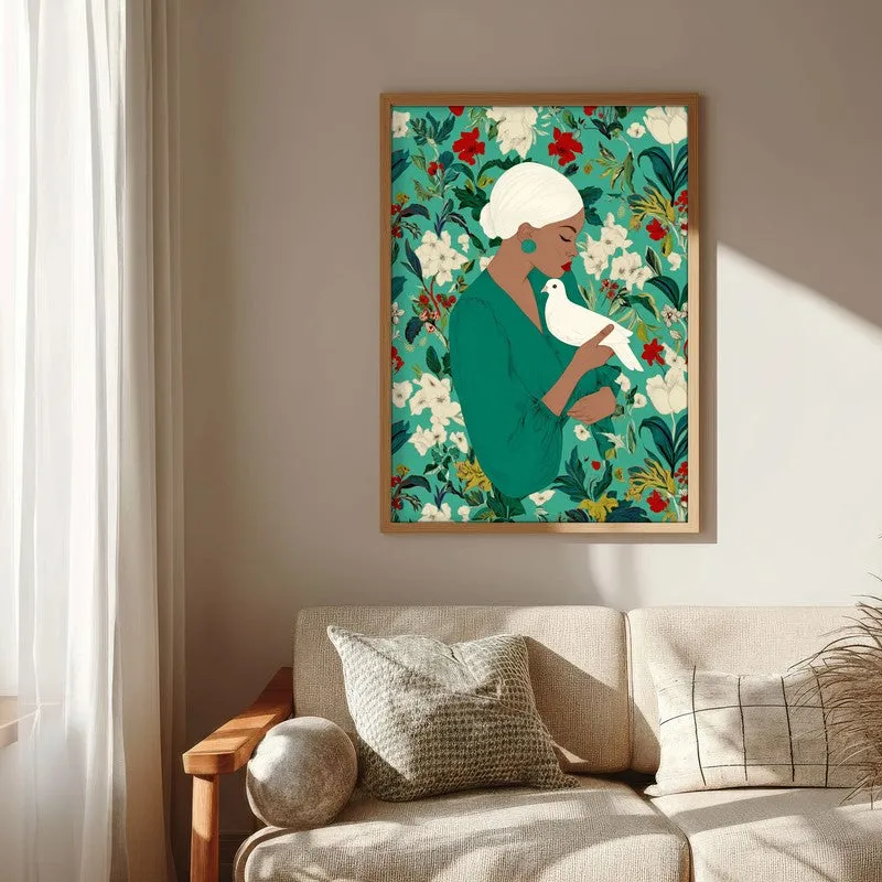 The Doves Whisper Canvas Wall Painting - Brown Frame media 6