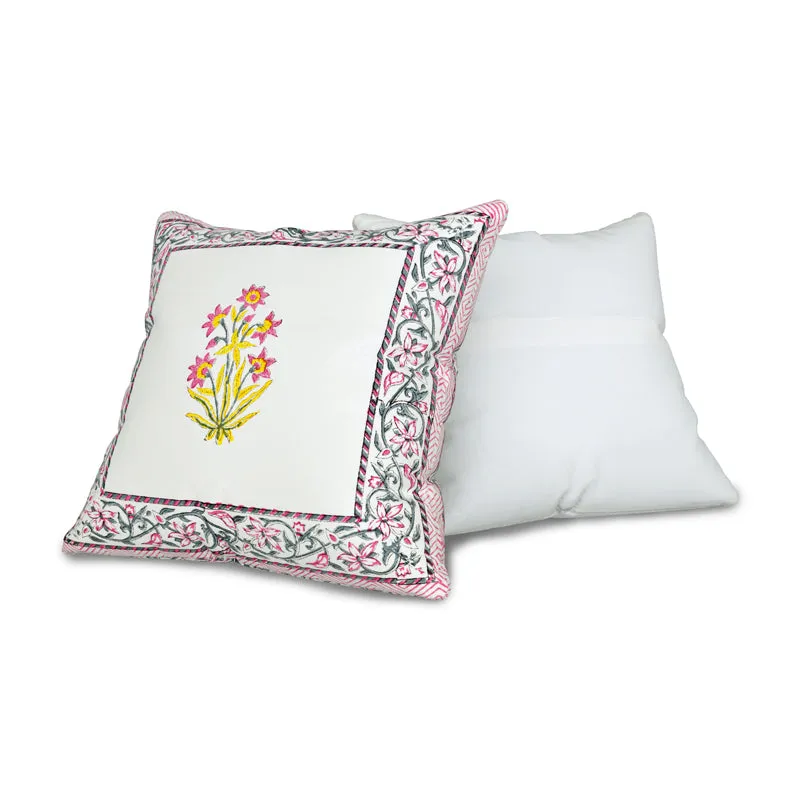 Basanti Bloom Jaipuri Block Print Cushion Cover - Set Of Two media 3