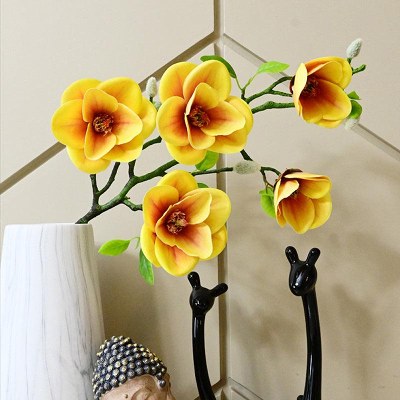 Artificial Magnolia Flower Stick - Yellow & Brown media 5