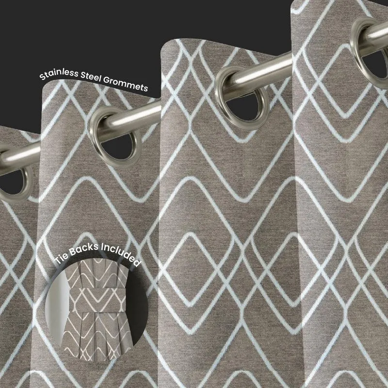 Urban Space Zigzag Brown Polyester Curtains - Set Of Two media 1