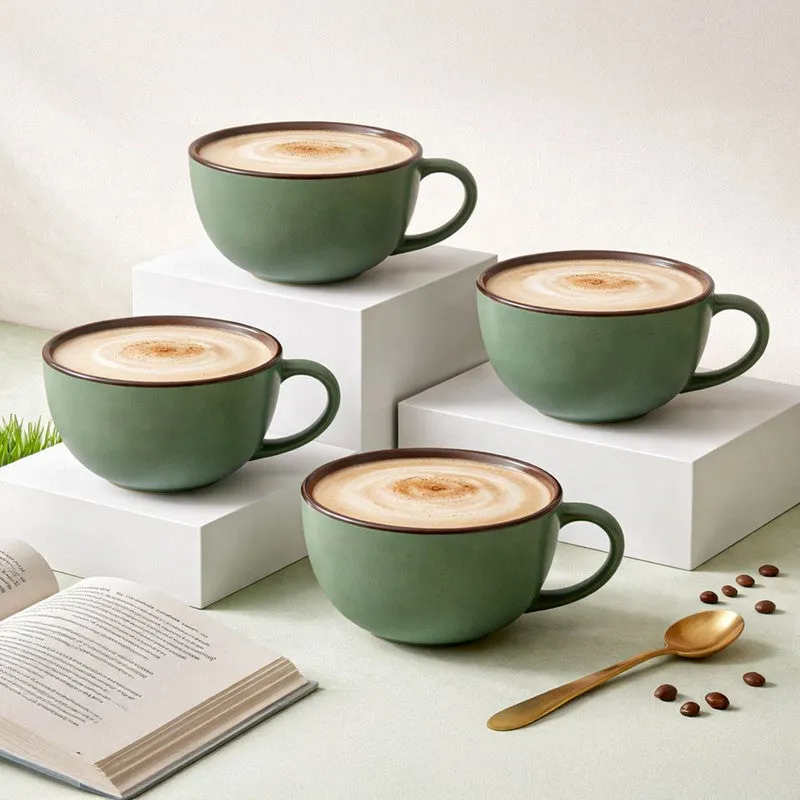 Cuddle Ceramic Tea Cup (250 mL Each),Green) - Set Of Four media 1