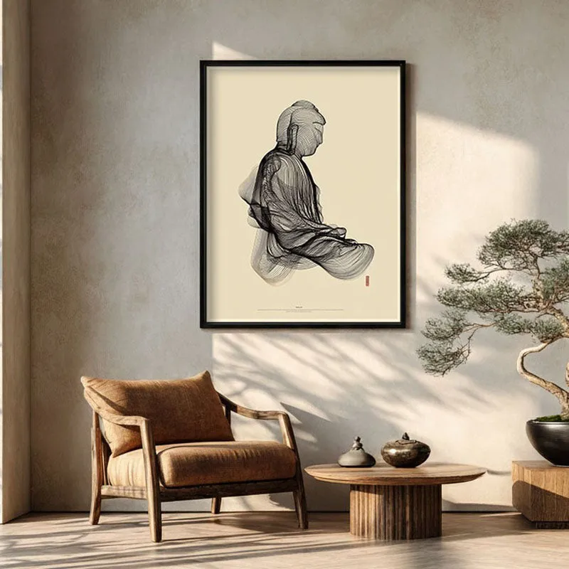 Resting Thought Buddha Archival Paper Wall Painting With Black Frame media 1