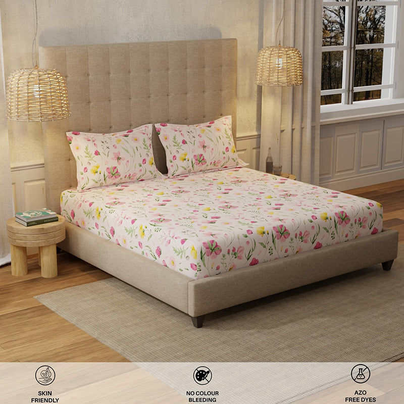 Urban Space Meadows Rose Cotton Bedsheet (Pink) - 200 TC media 5