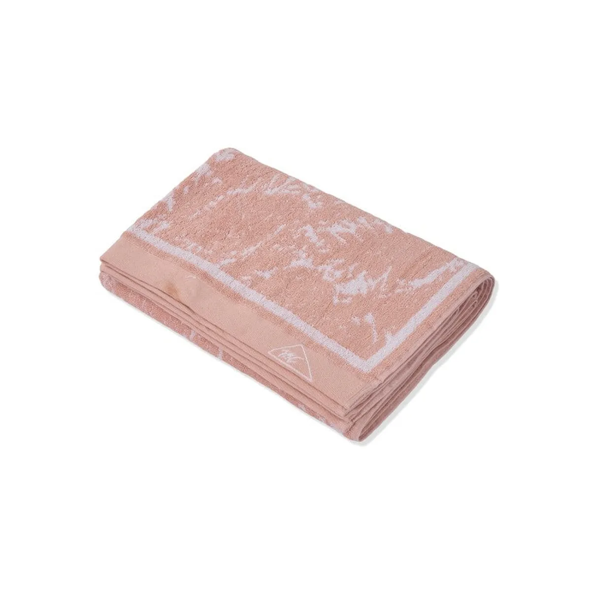 Folded peach floral bath towel shown against a white background