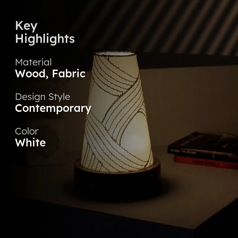 Glowen Cone Pattern Base Fabric Wooden Table Lamp - White media 2