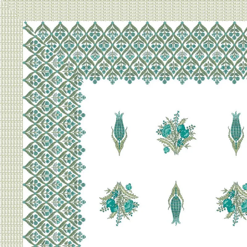 Ethnic Bloom Cotton Bedsheet (Green,White) - 120 TC media 5