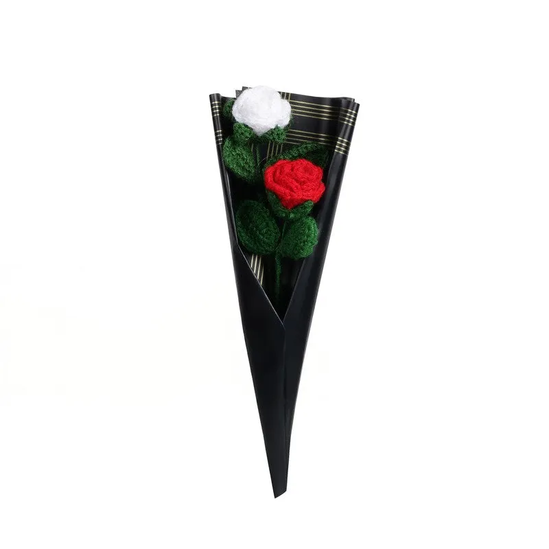 Crochet Handmade Rose Bouquet (White,Red) - Set Of Two media 3