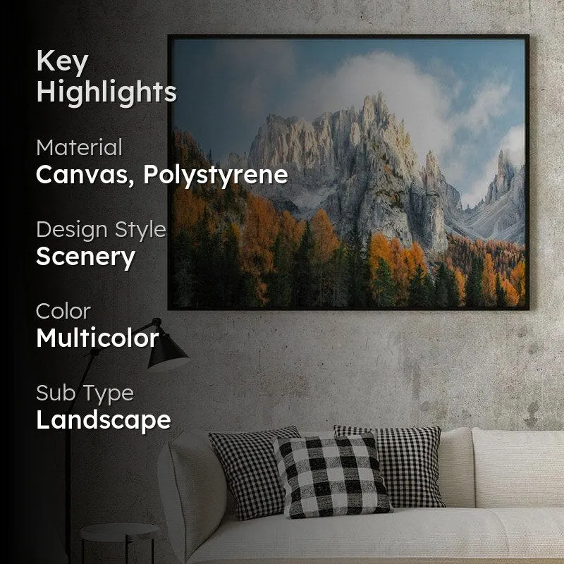 Dolomites Mountain Canvas Wall Painting - Black Frame media 2