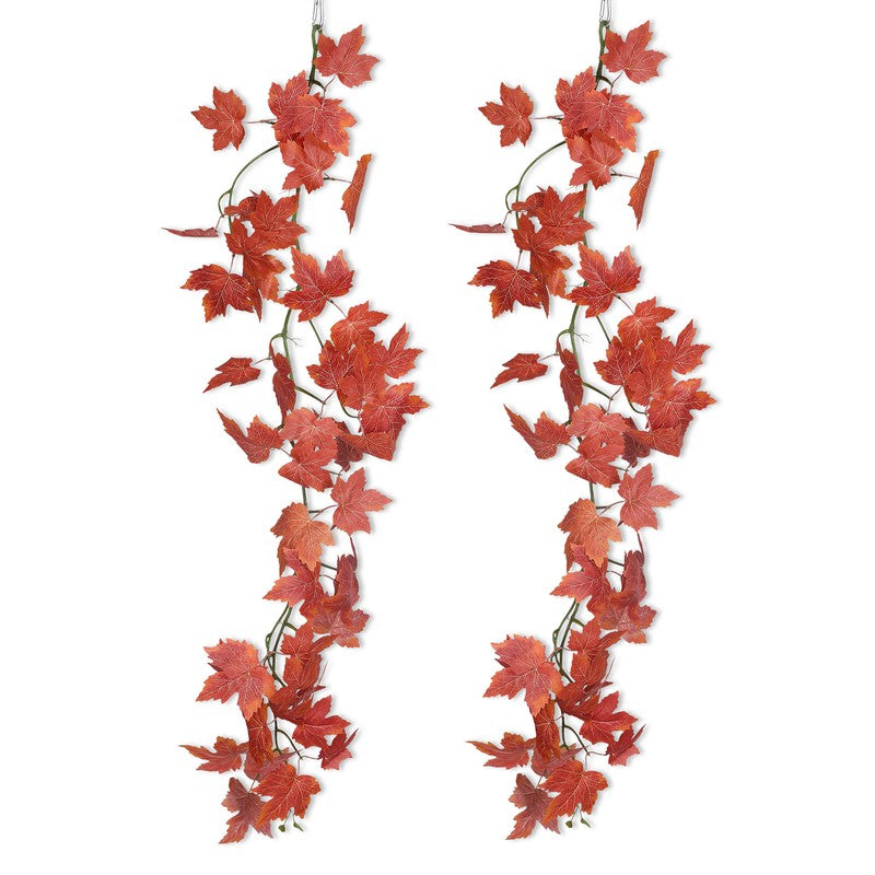 Artificial Orange Maple Leaf Vine - Set Of Two