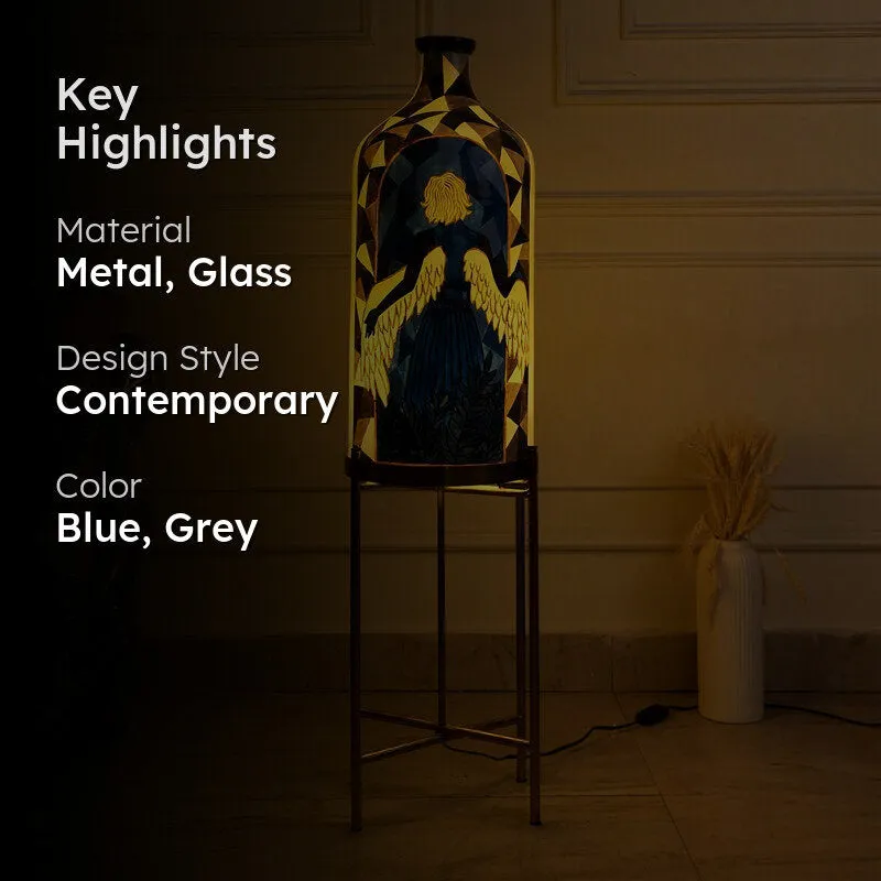 Lady In Blue Hand Painted Glass Floor Lamp With Stand media 2