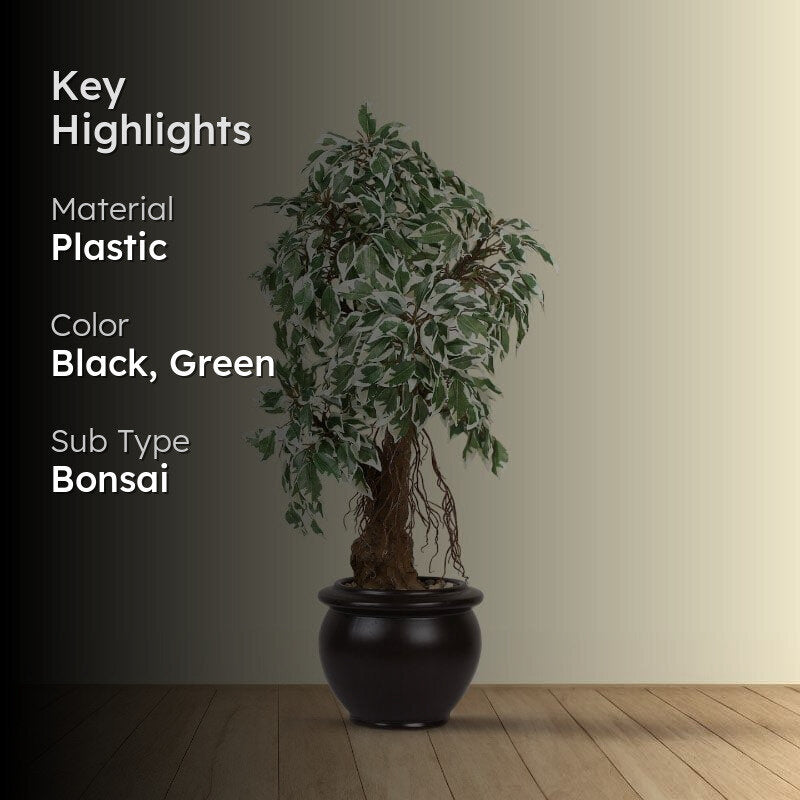 Faux Twisted Ficus Bonsai (2.03 ft) - Green & White media 2