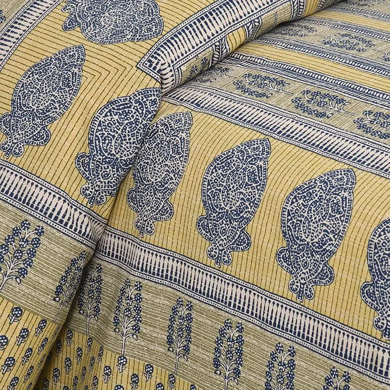 Kineesh Printed Cotton Bedsheet (Yellow) - 160 TC media 4