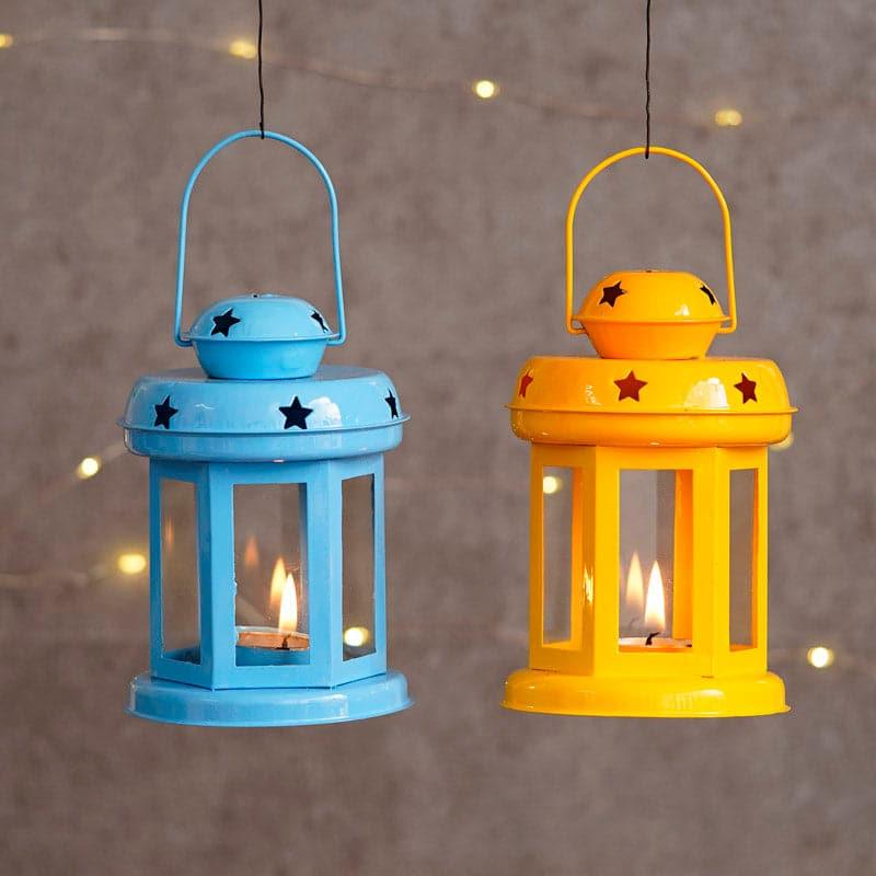 Lantern Lore Tealight Candle Holder (Blue & Yellow) - Set Of Two media 3
