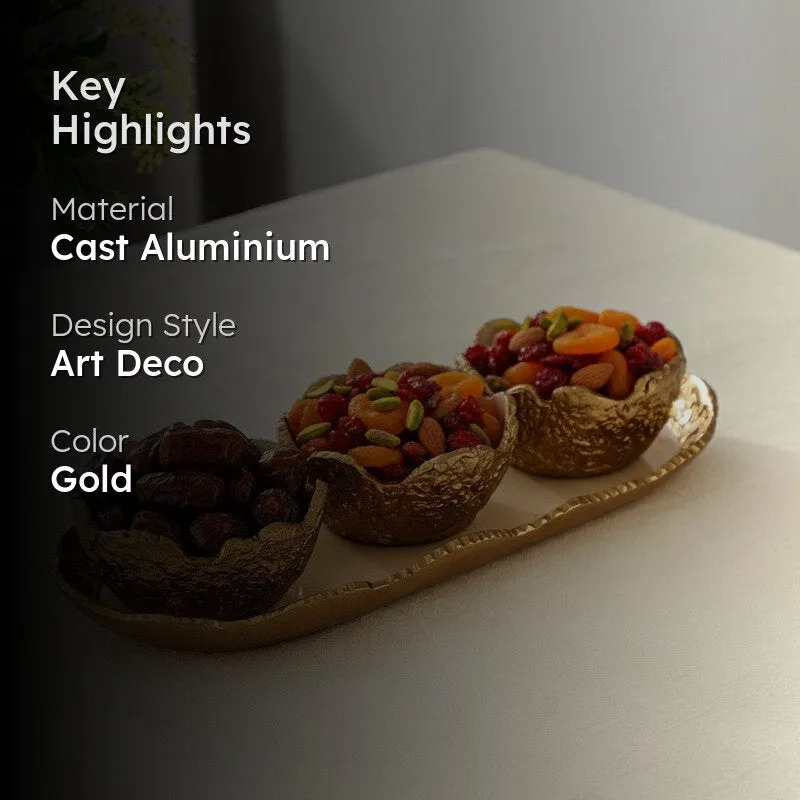 Elegant Trio (Gold) Snack Bowl with Tray - Four Piece Set media 2