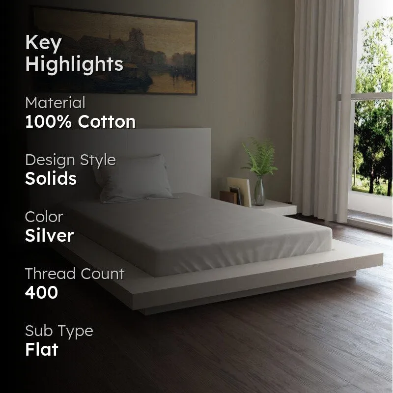 Monochrome Luxe Solid Cotton Bedsheet (Silver) - 400 TC media 2