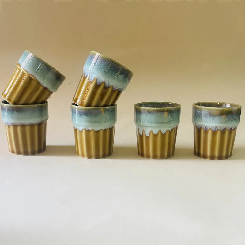 Handcrafted Ceramic Kulads (Mustard/70 mL Each) - Set of Six media 3