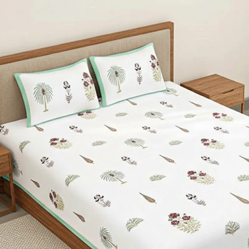 Gulshan Cotton Bedsheet (White, Light Green) - 180 TC media 3
