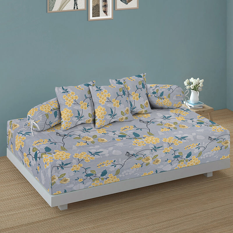 Yellow Flora Diwan Set - Six Piece Set