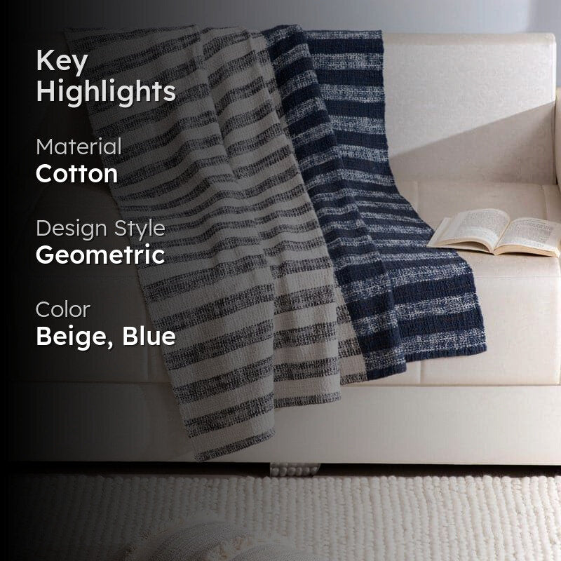 Trimo Stripe Woven Throw - Off White & Blue media 2