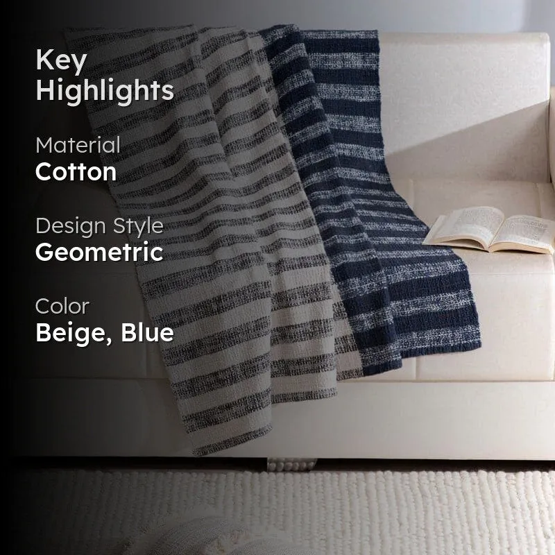 Trimo Stripe Woven Throw - Off White & Blue media 2