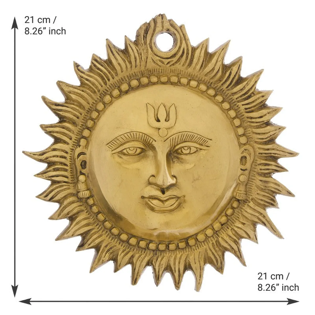 Gold round wall hanging shown with size markings
