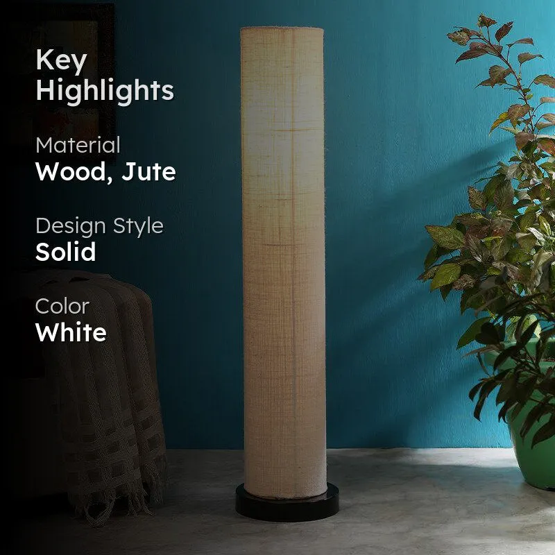 Eshe Wooden Tower Floor Lamp With Jute Shade - White media 2